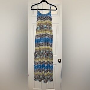 Old Navy Blue and Yellow Patterned Maxi dress